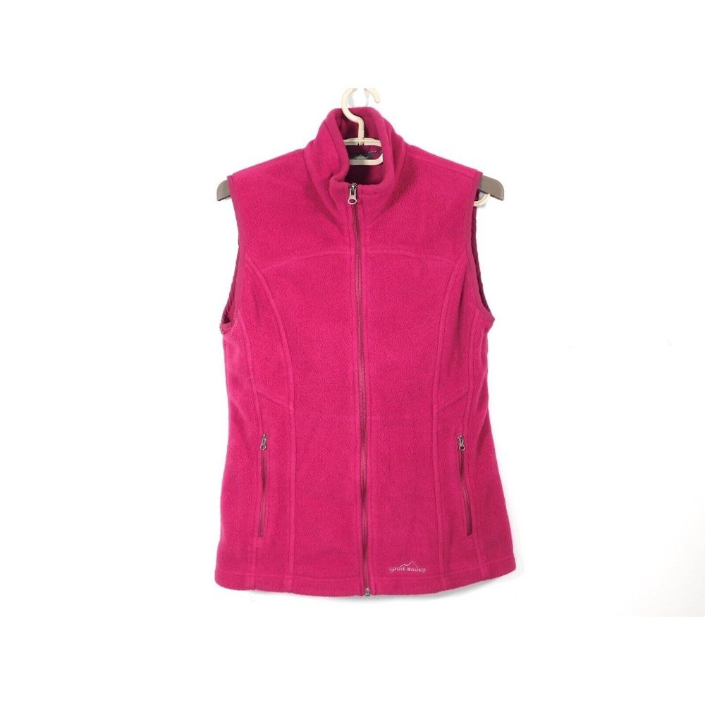 Eddie Bauer Women's Pink Fleece Vest Full Zip Pockets Sleeveless Stretch